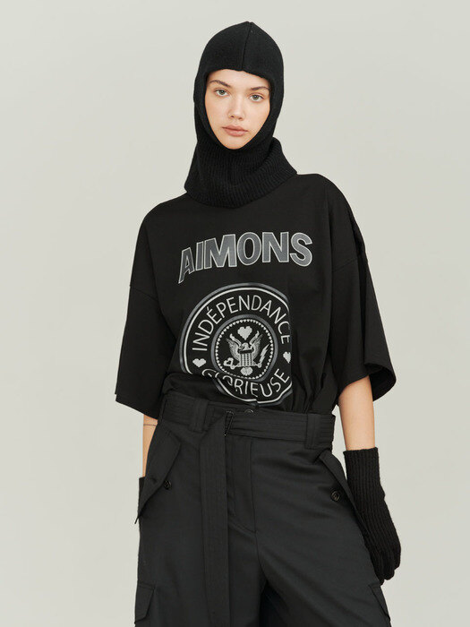 TOMMY BLACK OVERSIZED LOGO-PRINT COTTON-JERSEY T-SHIRT