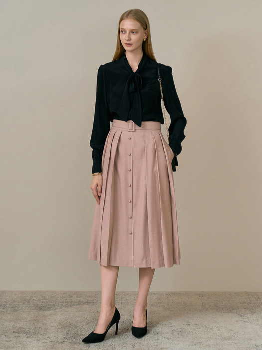 JANE Belted pleats skirt_pink brown