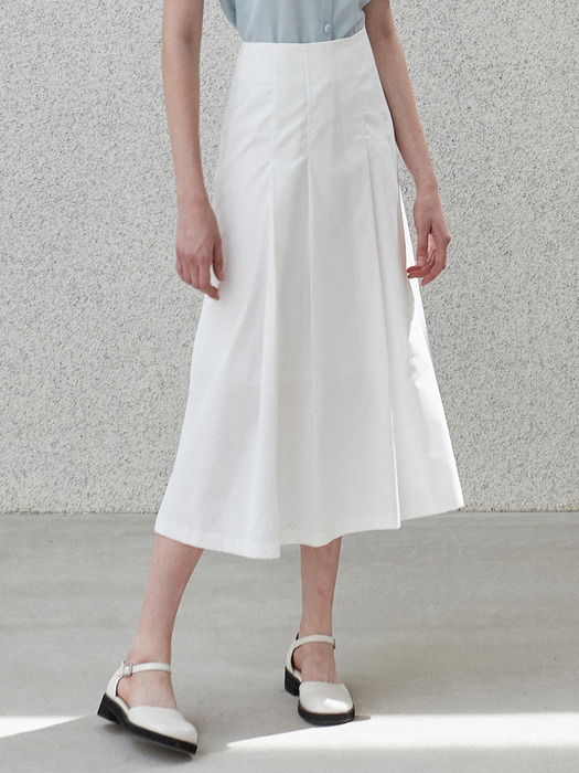 j973 pintuck long skirt (white)