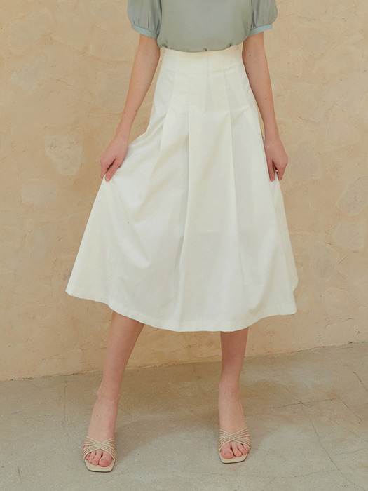 j973 pintuck long skirt (white)