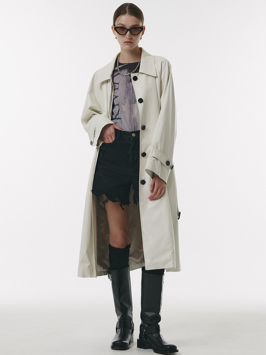 FAUX Leather Trench Coat in Ivory