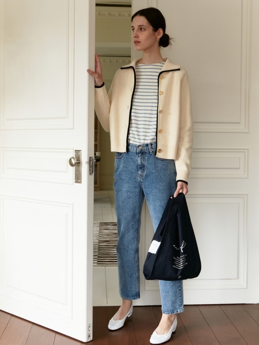 gold button line collar cardigan - butter