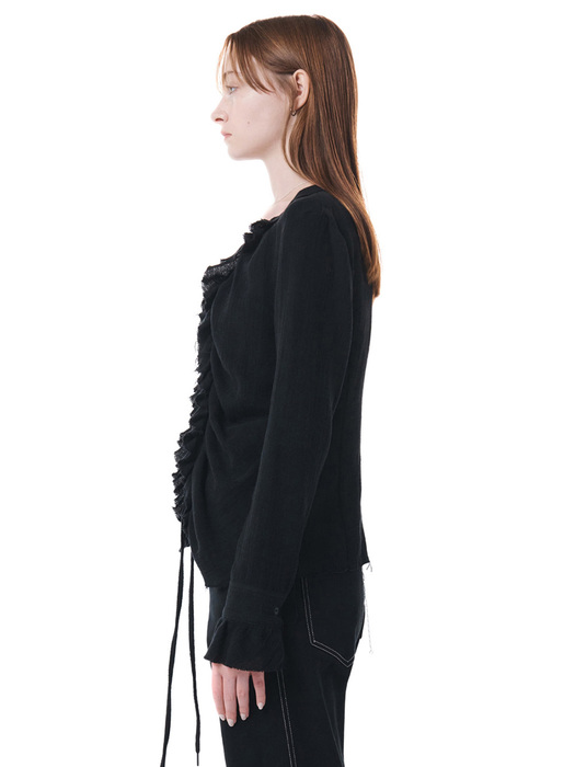 ROUGH EYELET SHIRRING BLOUSE / BLACK