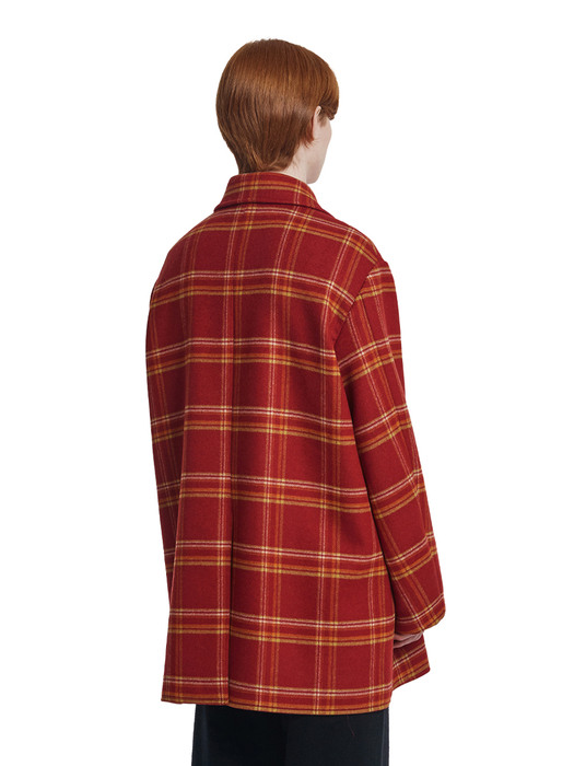 Double-Breasted Check Coat_Red