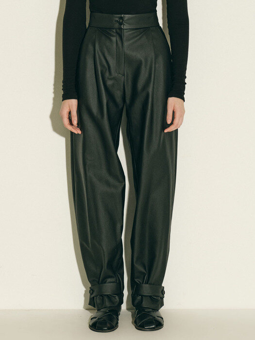 vegan leather strap pants_black