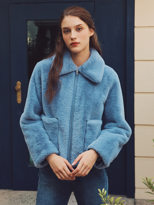 Eco Fur Crop Jacket_BLUE