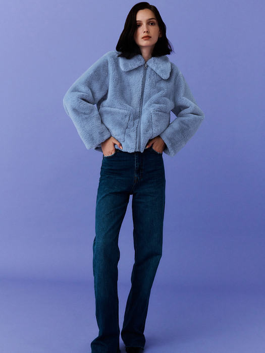 Eco Fur Crop Jacket_BLUE