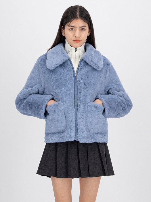 Eco Fur Crop Jacket_BLUE