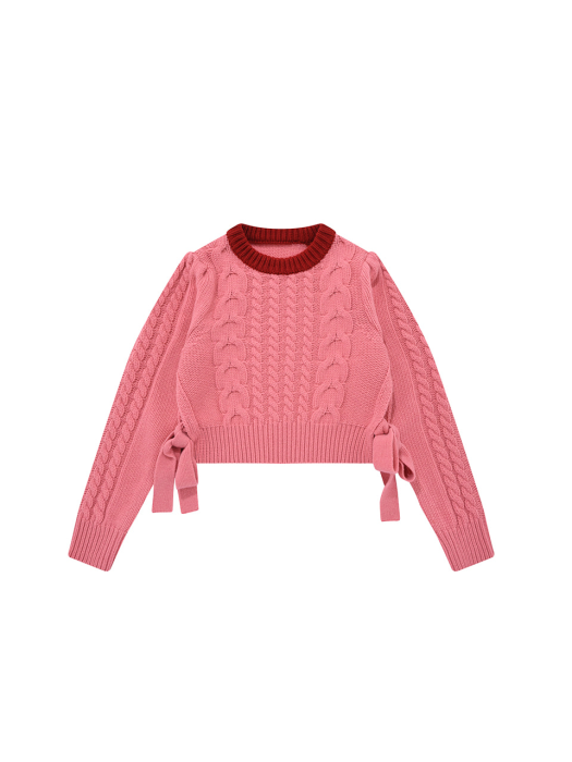 A RIBBON CABLE KNIT TOP_PINK