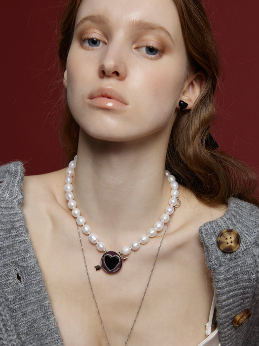 Cupid Heart Pearl Necklace_Silver