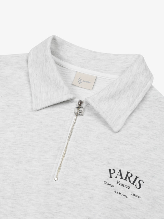 PARIS Half Zip Up Sweatshirt White Melange