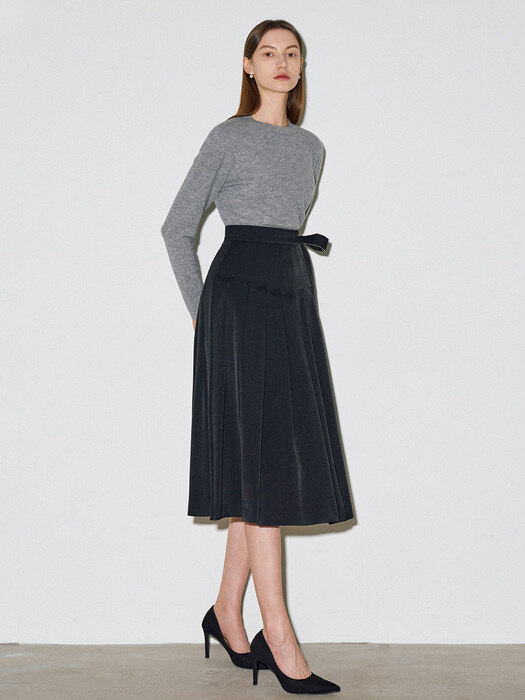ROSALINE Strap pleats long skirt_black