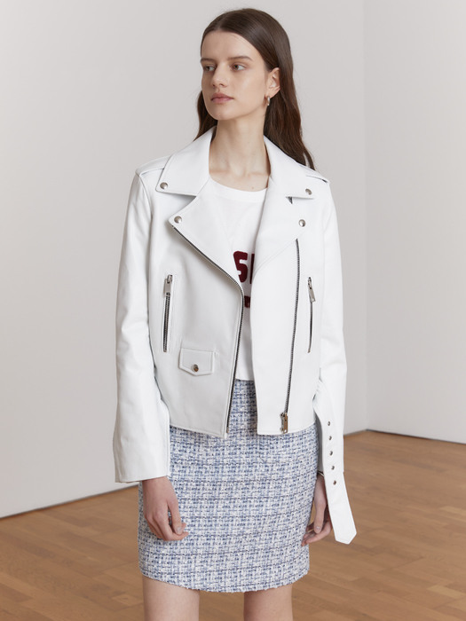 EQUILIBRE Italian Lambs Leather Rider Jacket_White