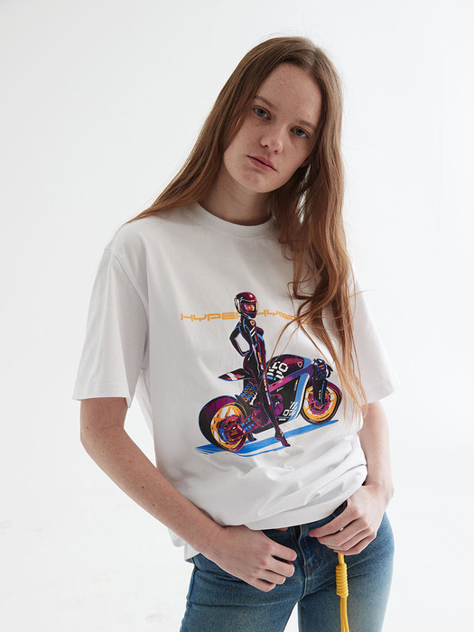 [UNISEX] Biker Girl Printed Tshirt White