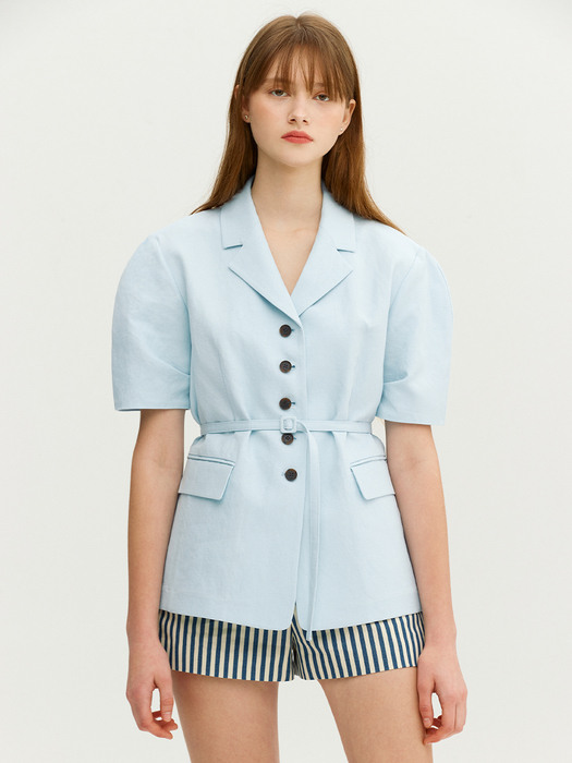 VERONA Belted single jacket (Light blue)