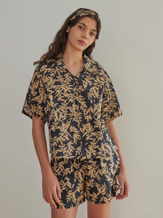 BALI V-NECK PAJAMA SET_leaf sugarblack