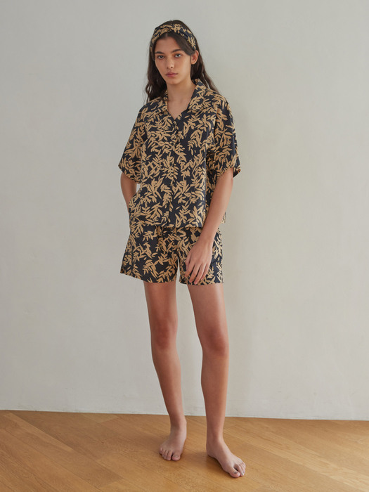 BALI V-NECK PAJAMA SET_leaf sugarblack