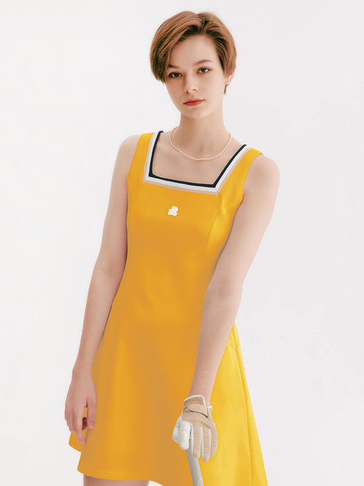 ACTIVE SQUARE NECK WOVEN DRESS - YELLOW