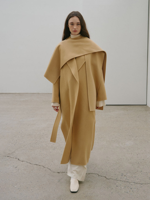 PONT NEUF Cashmere Handmade Unbalance Muffler_Creamy Camel