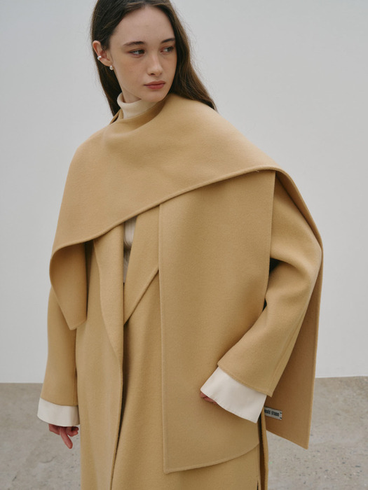 PONT NEUF Cashmere Handmade Unbalance Muffler_Creamy Camel