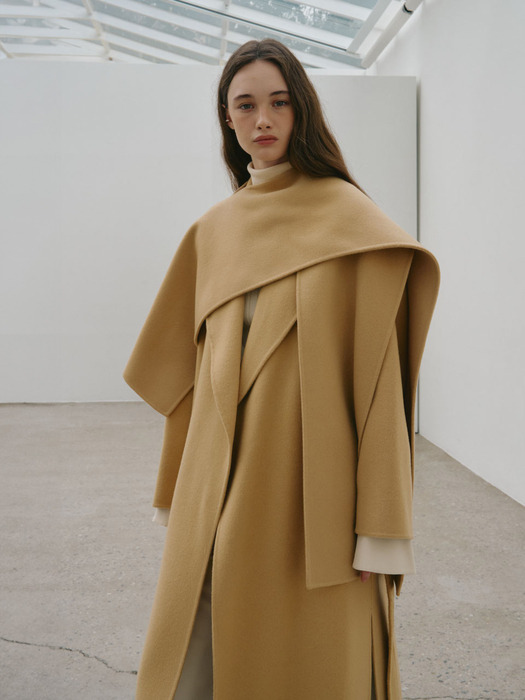 PONT NEUF Cashmere Handmade Unbalance Muffler_Creamy Camel