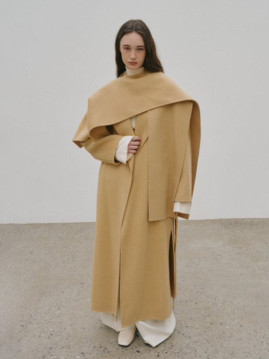 PONT NEUF Cashmere Handmade Unbalance Muffler_Creamy Camel