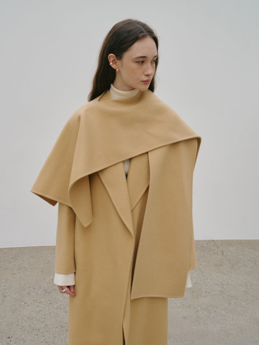 PONT NEUF Cashmere Handmade Unbalance Muffler_Creamy Camel