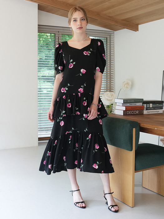 ROSE ruffled dress(BLACK)