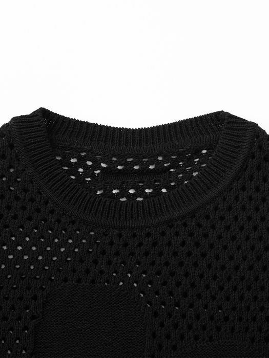 Flower Mesh Long-sleeve Sweater_black