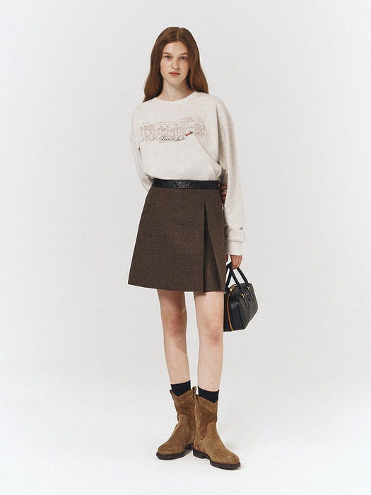 LEATHER POINT A-LINE MINI SKIRT BROWN CHECK_UDSK3C204W2