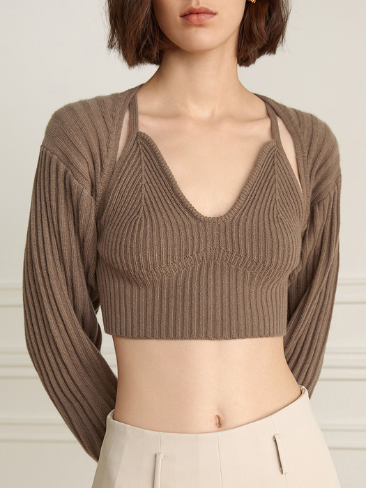 YY_Two-Piece shawl knit sweater set