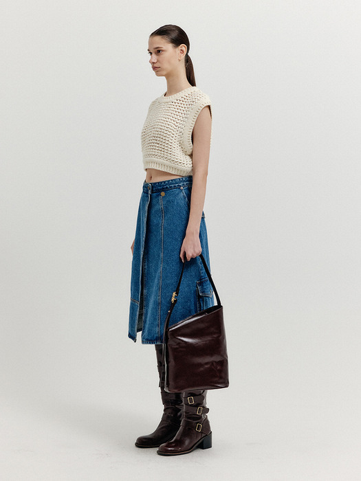 XIVON Cargo Denim Wrap Skirt - Blue