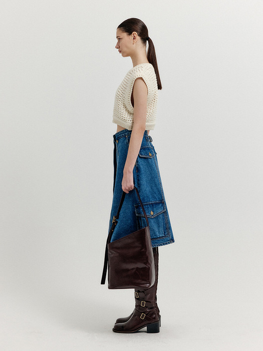 XIVON Cargo Denim Wrap Skirt - Blue