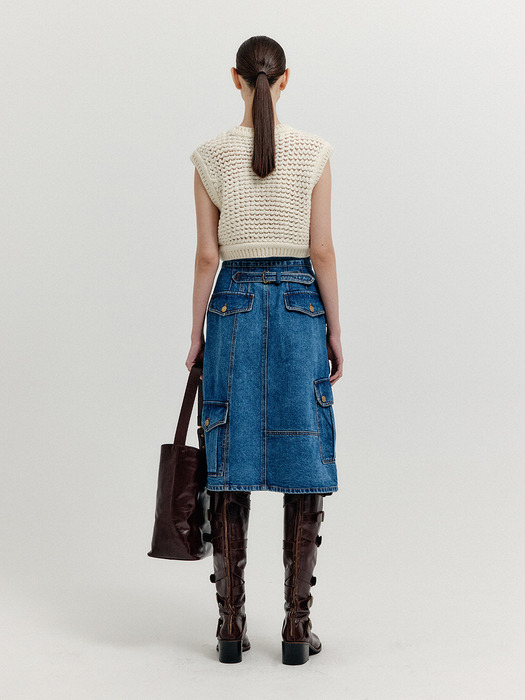 XIVON Cargo Denim Wrap Skirt - Blue