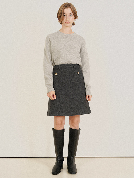 RIA WOOL TWEED SKIRT_GR