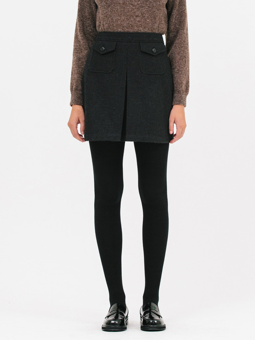 pocket wool short skirt_black