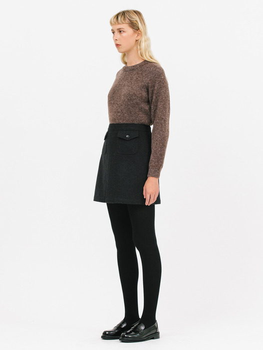 pocket wool short skirt_black