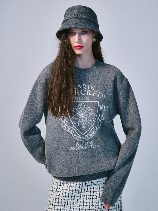 CASHMERE BLENDED PULLOVER ALUMNI EMBLEM_GREY IVORY