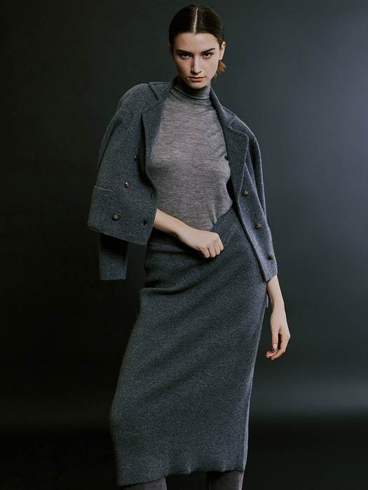 Knit Midi Skirt Grey