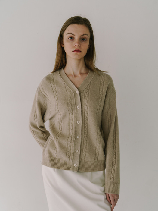 Cable Wool Cardigan - Beige