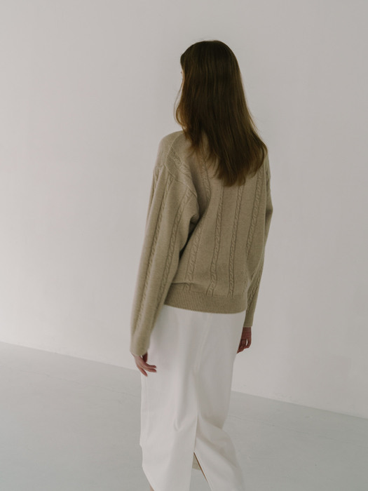 Cable Wool Cardigan - Beige