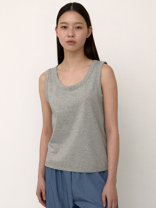 Boxy Sleeveless Top (Melange Grey)