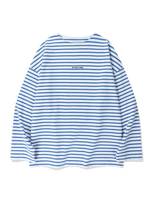 Pinstripe Embroidered Long-Sleeved T-Shirt (OCEAN BLUE)