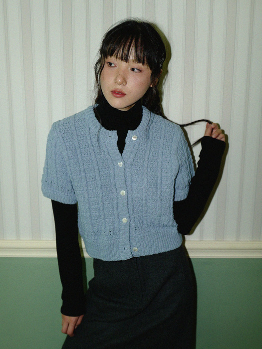 moui Heart knit cardigan (S/BLUE)