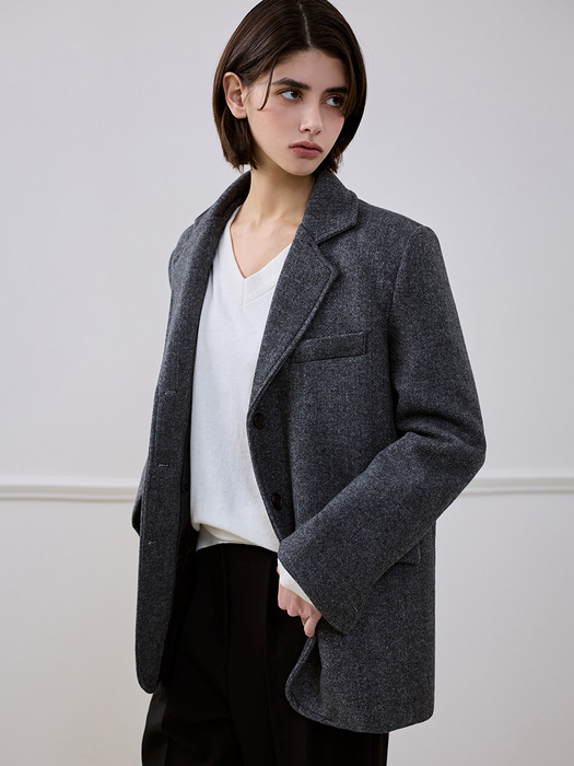 Herringbone Overfit Jacket [Charcoal]