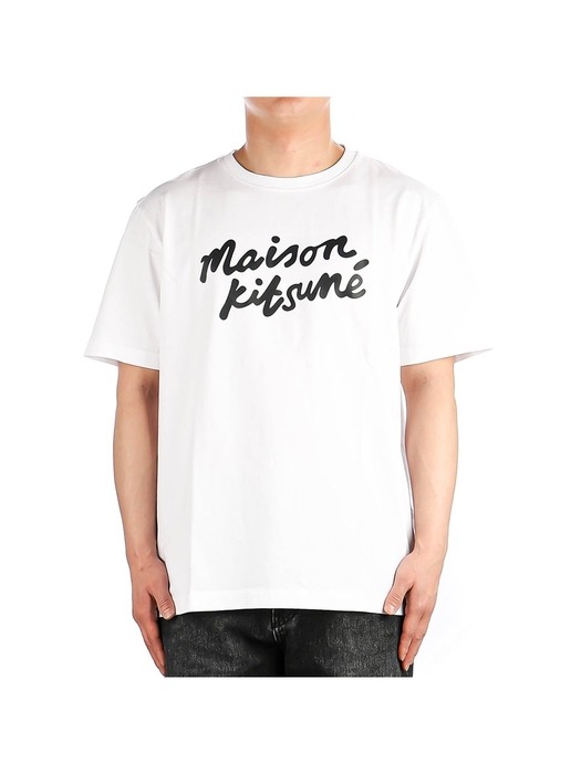 [메종키츠네] 24SS (MM00101KJ0118 WHITE BLACK) 남성 핸드라이팅 반팔 티셔츠