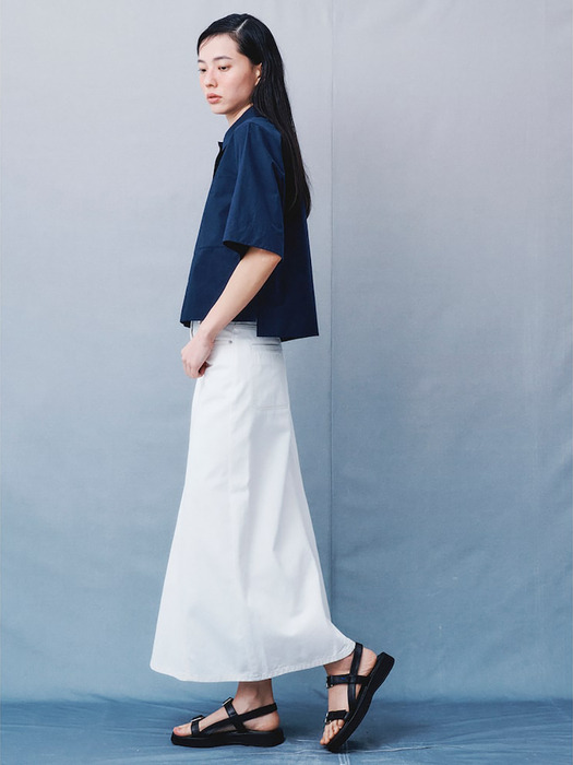 Flared Denim Long Skirt  White (KE4327M521)
