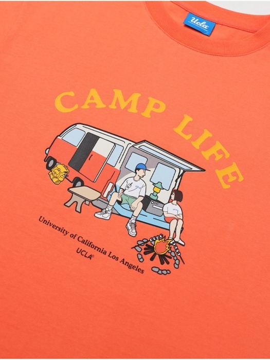 남녀공용 캠핑 일러스트 반소매 티셔츠[ORANGE](UA5ST82_78)
