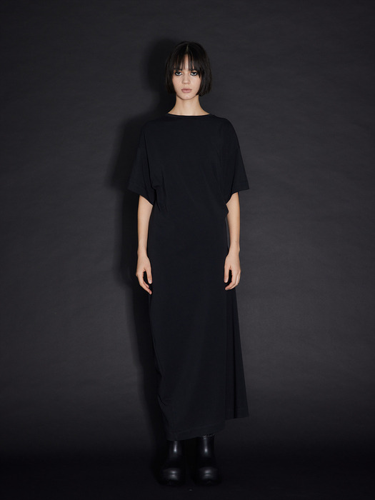 GDeL_ASYMMETRIC LONG JERSEY DRESS_BLACK