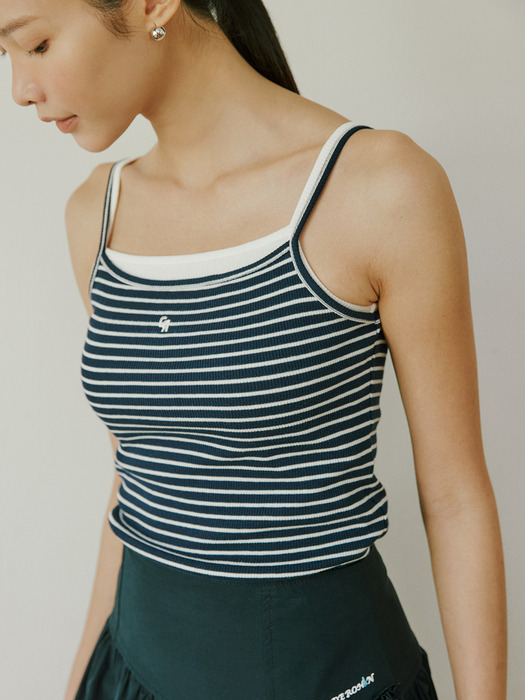 24 summer Basic cotton sleeveless stripe top_Navy